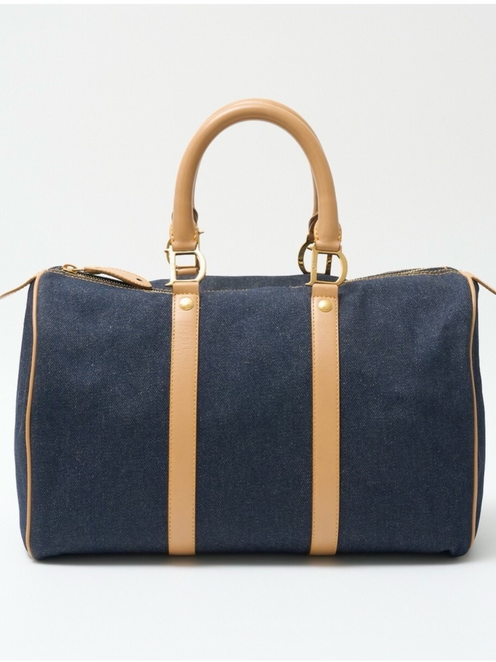 Dior Navy Denim Duffel with Tan Leather Trim